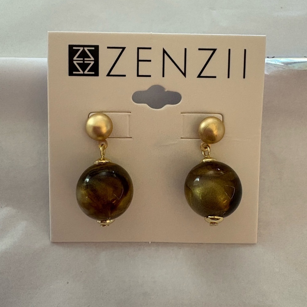 Zenzii Gold and Brown Statement Earrings NWT